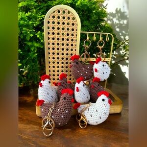 Speckled Chicken Crochet Keychains, Handmade Farmhouse Chic Decor